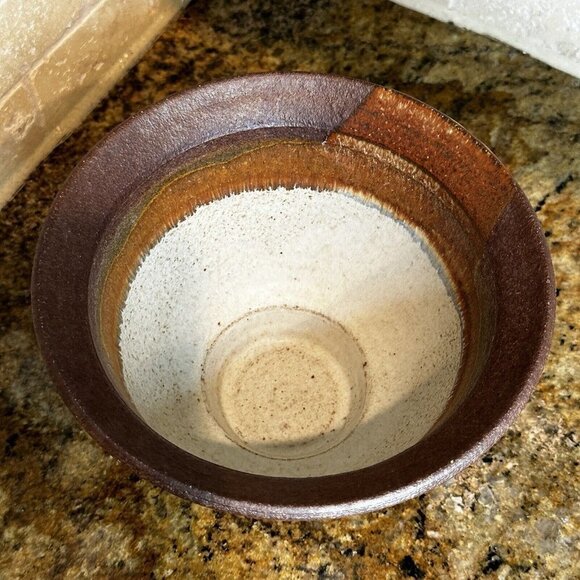 Michael Obranovich Stoneware Pottery Bowl Earthtones Spotted Signed 7.5" X 5.2" - Picture 7 of 12